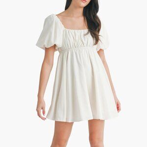 All in Favor Women's Puff Sleeve Babydoll Minidress Cream Size Medium NWT